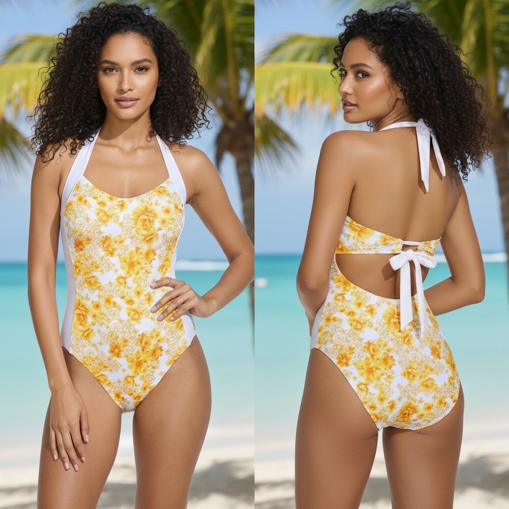 Lands end halter cut out high leg one piece swimsuit size 8 - Picture 2 of 5